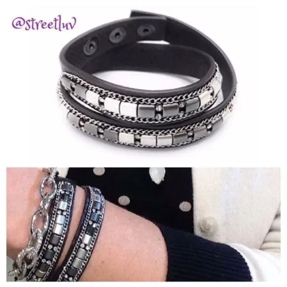 Stella & Dot Cady Wrap Bracelet Silver Hematite NIB